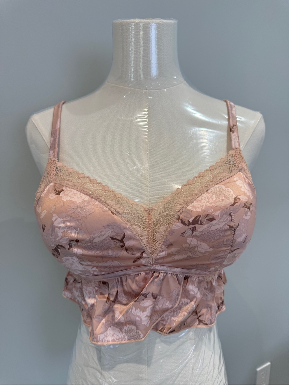 Lace-Trim Satin Bralette Camisole in Blush Pink